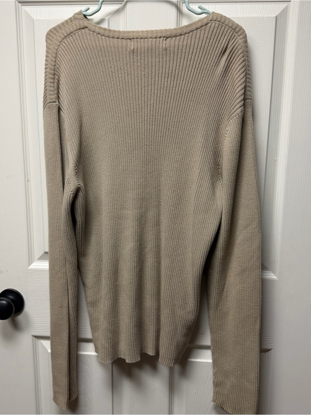Beige Ribbed Crewneck Sweater - Picture 3 of 4